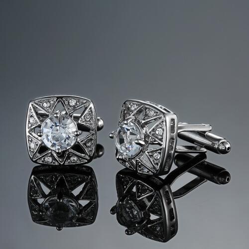 DY Brand new high-end luxury jewelry design Silvery crystal pierced flowers Cufflinks Mens French shirt Cufflink free shipping