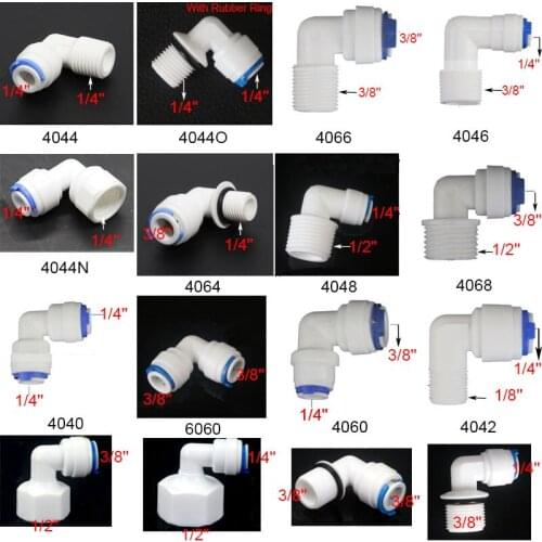 1/4" 3/8" OD Hose Tube 1/8" 1/4" 1/2" Reverse Osmosis Aquarium Quick Fitting RO Water Elbow Plastic Pipe Coupling Connector