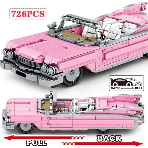 City Creator Pull Back Super Sports Vehicle Building Blocks Technic Classic Racing Car Pink Roadster Bricks Toys For Children