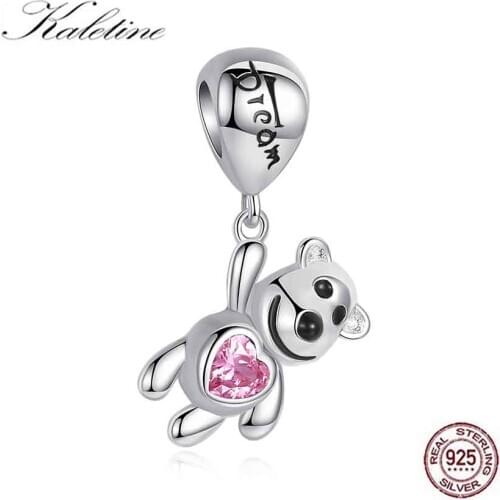 KALETINE 925 Sterling Silver Charms Cute Letter Dream Bear Enamel Charms Jewelry Making Fit original Bracelet Neacklace
