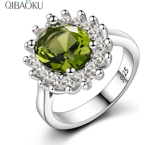 925 Sterling Silver Ring Flower Silver Rings with Peridot Stones Shining Luxury Wedding Engagement Rings for Women Jewelry