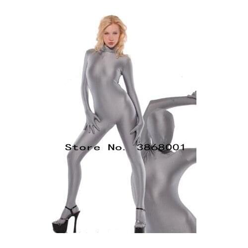 Halloween Cospay dark grey color womens Fullbody Spandex Zentai Bodysuit Sexy Adult Fancy Dress Zentai Suit