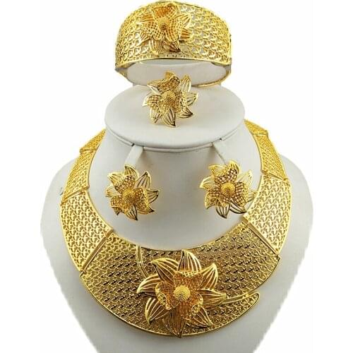 Deep gold COLOUR women big necklace wholesale price jewelry sets african wedding jewelry sets