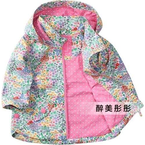 Baby jacket/girls jackets, girl ditsy coat, windproof spring/autumn jacket w cotton lining, size 9M to 5Y