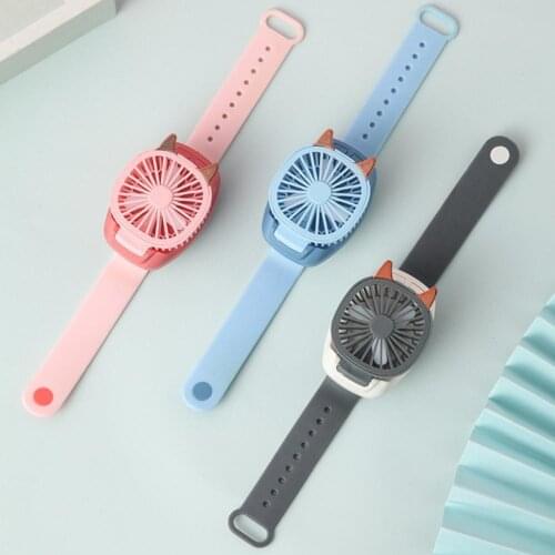 Mini Watch Fan Portable USB Charging Air Cooling Fan Removable Desktop Fan With Colorful Lights For Student Kids Gifts