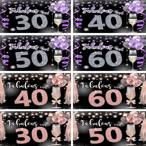 Mocsicka Fabulous Birthday Party Backdrop Happy 40 50 60 Birthday Glitter Balloon Star Decoration Photo Background Photo Studio