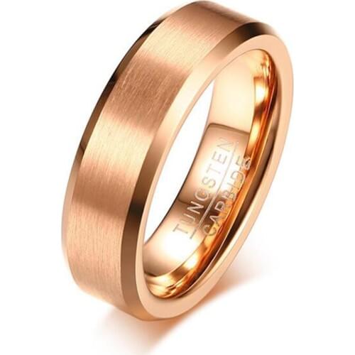 Fashion Rose Gold-Color Male Ring 6mm Width Tungsten Carbide Band Ring for Men Elegant Wedding Never Fade Promise Ring