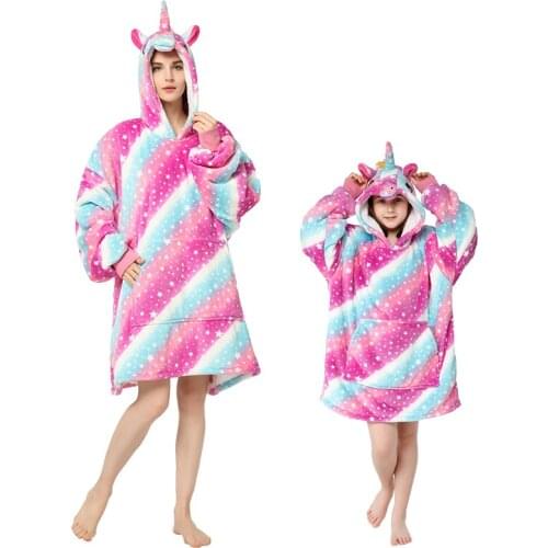 Soft Bathrobe Nightgown Warm Robe Winter Family Matching Unicorn Pajamas Pink Cute Adults Animal Flannel Bath Robe Sleepwear