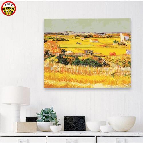 Painting by numbers art paint by number Van Gogh famous crop wheat field harvest yellow orange and orange wheat field painting m