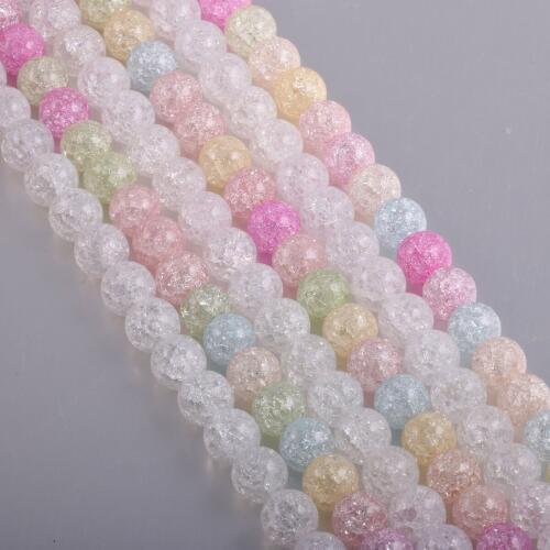 Natural Stone Multicolor Crack Quartz Crystal Round Loose Beads For Jewelry Making DIY Bracelet Frizzling Rock Popcorn 15inches