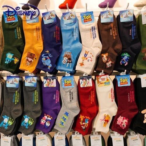Disney Casual Ladies Socks Cartoon Minnie Mickey Donald Duck Pattern Socks Winnie The Bear In The Tube Cotton Socks