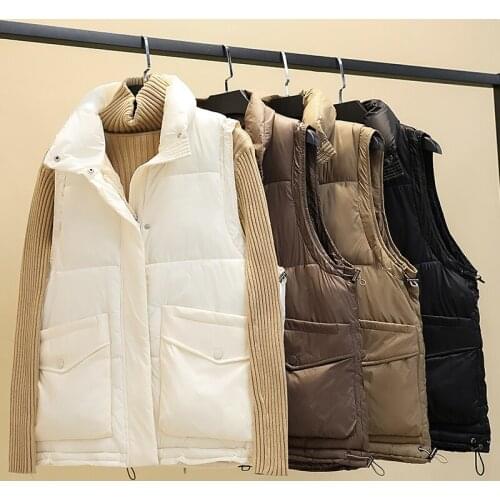 New Short Style Vest for Women Cotton Padded Plus Size Womens Winter Sleeveless Jacket with Zipper Stand Collar Casual Coats