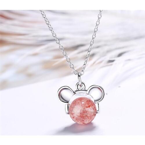 Sole Memory Natural Strawberry Crystal Cute Mouse 925 Sterling Silver Clavicle Chain Female Necklace SNE564