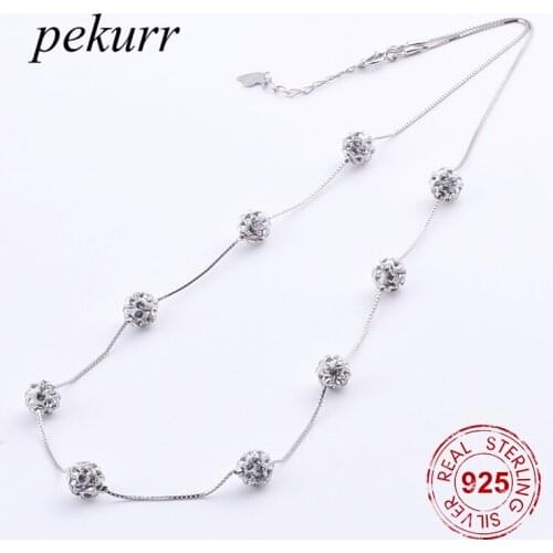 Pekurr 925 Sterling Silver Big Crystal Rhinestone Shell Pearl Necklaces For Women Box Chains Choker Fashion Jewelry
