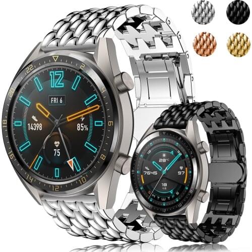 Stainless Steel Watch Band Strap For HUAWEI WATCH GT GT2 Alloy Metal Replacement Watchband Dragon Scale Bracelet Wristband 22mm