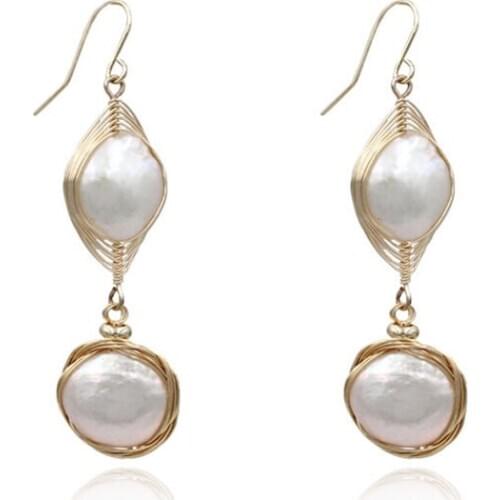 Handmade Metallic Line Wrap Pearl Earrings 2020 New Trendy Dangle Accessories Women Add Charm High Quality Jewelry Oorbellen