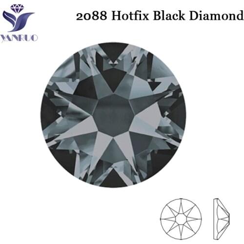 YANRUO 2088 8big 8 Small Hotfix Rhinestones Black-DIamond Glass Stones Grey Jewelry Gems Iron On Strass Dress Clothes