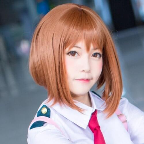 Anime My Hero Academia Cosplay Wig Ochako Uraraka Short Brown Bob Heat Resistant Head Costume