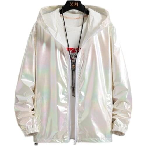 Women Basic Jackets Summer 2021 Colorful Reflective Oversize Thin Windbreaker Women Hooded Jackets Coat Zipper Woman veste femme