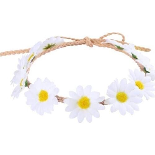 Sugarbay Bohemian Daisy Wreath Sunflower Braid Headband Festival Stretch hair accessories White Flower Crown Women HairBand