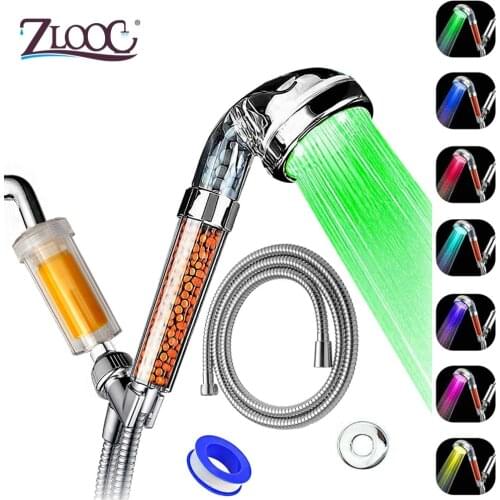Zloog Handheld Bathroom 3/7 Colors Changes Inoic Mineral Beads Vitamin C Filter Lemon Shower Head Set