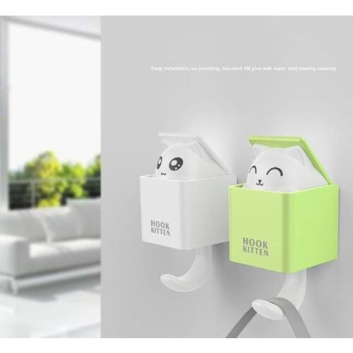 1 pcs Strong Adhesive hooks Multi function Bathroom Kitchen Hook Creative Cute Cat Wall Hanging seamless hooks Organizer