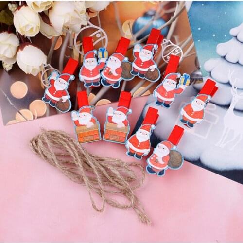 10 pcs/set Mini Wooden Paper Clips Photo Pegs Santa Claus Wood Paper Clips