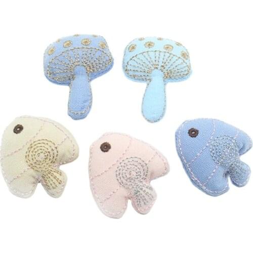 10Pcs/lot Cute Fabric Patches Cartoon Gold Thread Fish Mushroom Padded Appliques DIY Handmade Cotton-filled Accessories