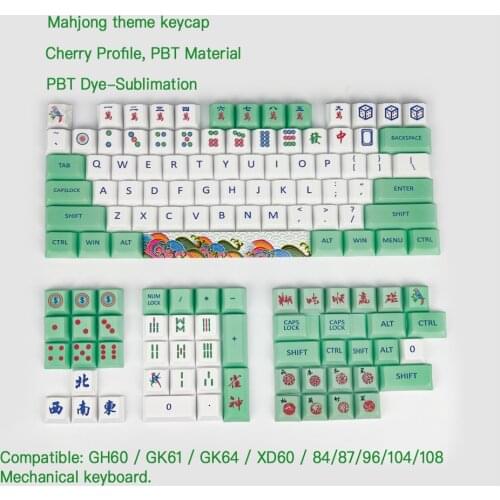 128-Key Chinese Mahjong Theme Keycap Cherry profile PBT DYE-SUBLIMATION For GH60 / GK61 / GK64 / XD60 / 84/87/96/104/108 layout