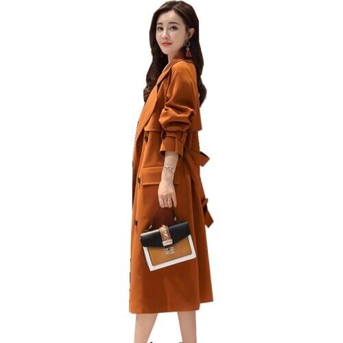 2021 Spring Korean Version High Quality Double-breasted Coat New Fashion Thicken Womens Windbreaker Long Temperament Trench Coat