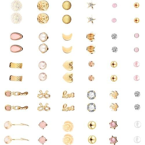 30 Pairs Kleurrijke Rhinestone Hollow Bloem Schattige Beer Dieren Mix Stijl Stud Oorbellen Set Voor Vrouwen meisjes