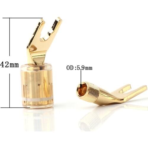 4pcs hi-end speaker-plug Connector pure copper Gold Plated Spade Fork Plug For Audio Cable