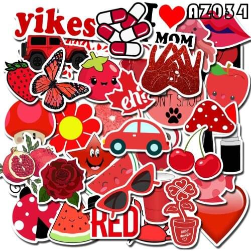 50pcs/SET Red Style Cartoon Sticker Waterproof Car Laptop Skateboard Surfboard Luggage Bicycle Kids Toy Home Decor