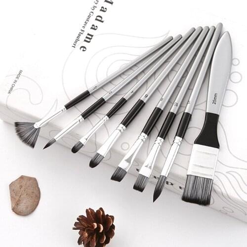 8Pcs Paint Brushes Set Nylon Hair Painting Brush Short Rod Oil Acrylic Brush Watercolor Pen Professional Art Supplies