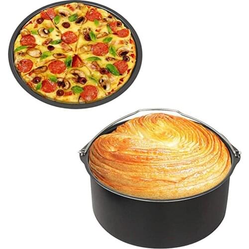 Air Fryer Accessories 7/8 Inch Cake Barrel Pizza Pan Fit for All 4.2QT - 5.8 QT Standard Deep Fryers Non-stick Backing Black Set