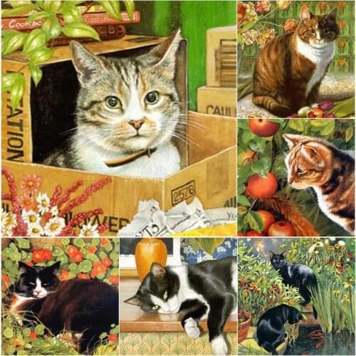 5D DIY Diamond Painting Cute Cat Diamond Embroidery Flower Scenery Cross Stitch Manual Gift Full Square Round Drill Home Decor