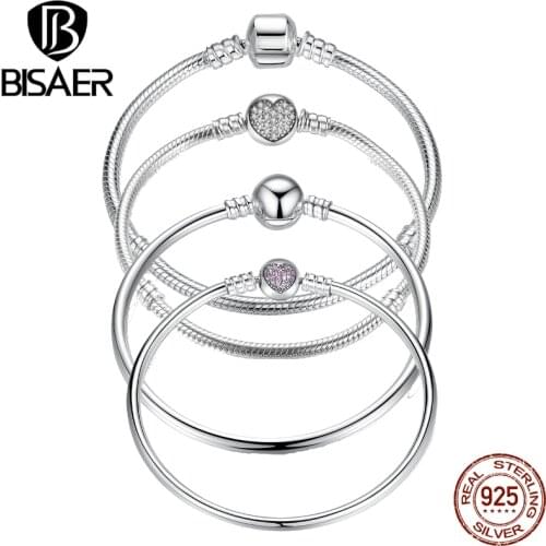 Authentic 100% 925 Sterling Silver Basic Snake Chain Bracelet & Bangles Fashion Jewelry WEUS902