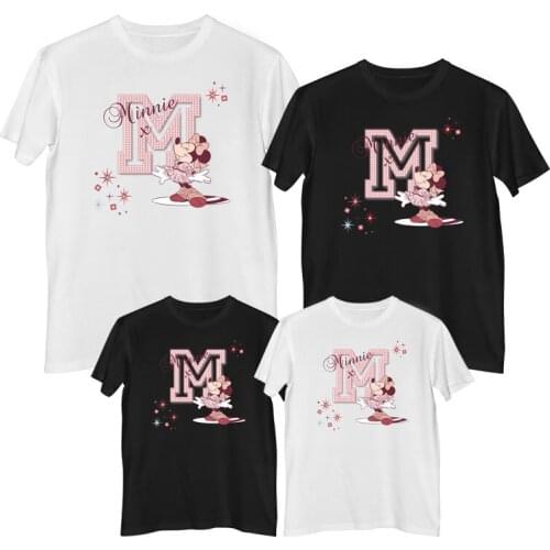 Disney Minnie Mouse T-shirt Summer Comfortable 100%cotton Fashion T-shirts women short sleeve Matching mother and daughter dress