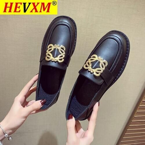 Elegant Women Pumps Metal Buckle Loafers Fashion Ladies Shoes Comfortable PU Slip-on Mid Heel Women Office Shoes
