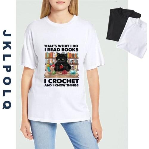 JKLPOLQ Women T Shirt Funny Black Cat Womens O-neck Tshirt Funny Unisex T-Shirt Cartoon Tee