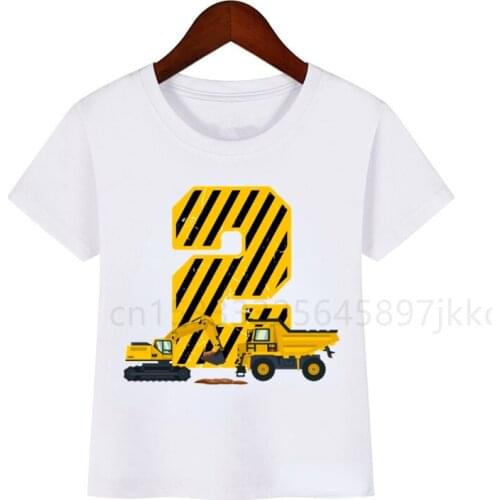 Boy Girl Birthday Number Excavator Construction Truck Bulldozer Crane Name Printed T-shirt Number 1-9 Funny Gift T-shirt