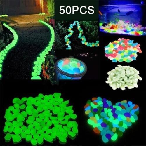 Hot 50Pcs Glow Dark Pebbles Garden Walkways Garden Patio Lawn Garden Yard Ornament Luminous Stones Non-toxic Aquarium Decor