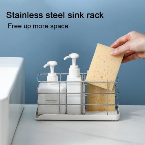 Sponge Holder for Sink Stainless Steel Kitchen Sink Organizer Soap Dispenser Caddy for Countertop Home Supply TN88