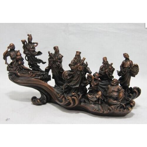 Chinese Red Copper Bronze Classic Myth The Eight Immortals God Buddha Art Statue
