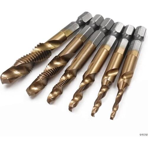 Combination 1/4" Hex Twist Tap Drill HSS M3-M10 Bit Screw Countersink Hexagonal Handle Metric Taps Cobalt Plated