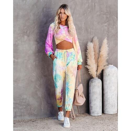 Clothing Sets Pajama Womens Sleepwear New Home Wear Womens Autumn And Winter Tie Dye Long Sleeve Trousers Conjuntos De Mujer