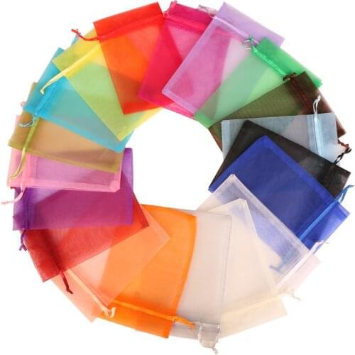 50pcs/lot 5x7cm 7x9cm Drawstring Organza Bags Jewelry Packaging Bags Candy Wedding Birthday Bags Gifts Pouches Sweets Pouches