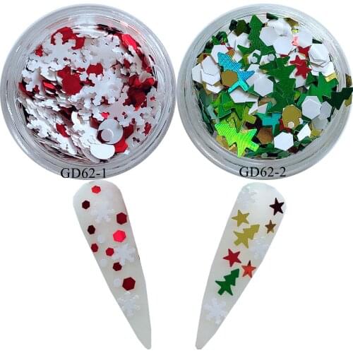 Cute Shinny Mixed Christmas Series Red and Green Mix Glitter Nail art Glitter Pieces Nail art decoration GD62