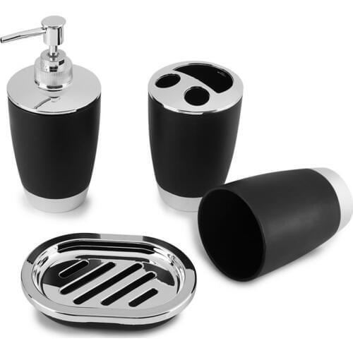 4Pcs/Set Bathroom Suit Set Bathing Accessories Goods Includes Soap Box Cup Toothbrush Holder Soap Dispenser Soap Dish Set Black