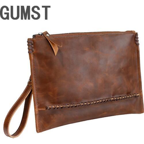 GUMST New Design Men Clutches Handbags Vintage PU Leather Envelope Bags Casual Key Phone Pocket Envelope Purse